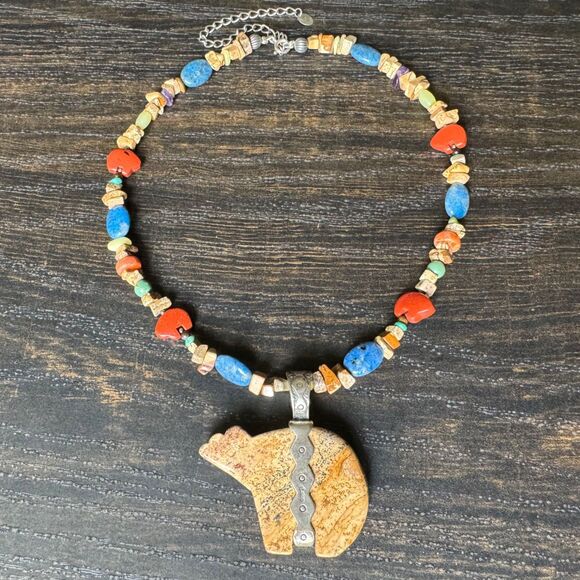 Carolyn Pollack Relios Sterling Silver Jasper Bear Pendant Necklace Southwestern - Picture 13 of 16
